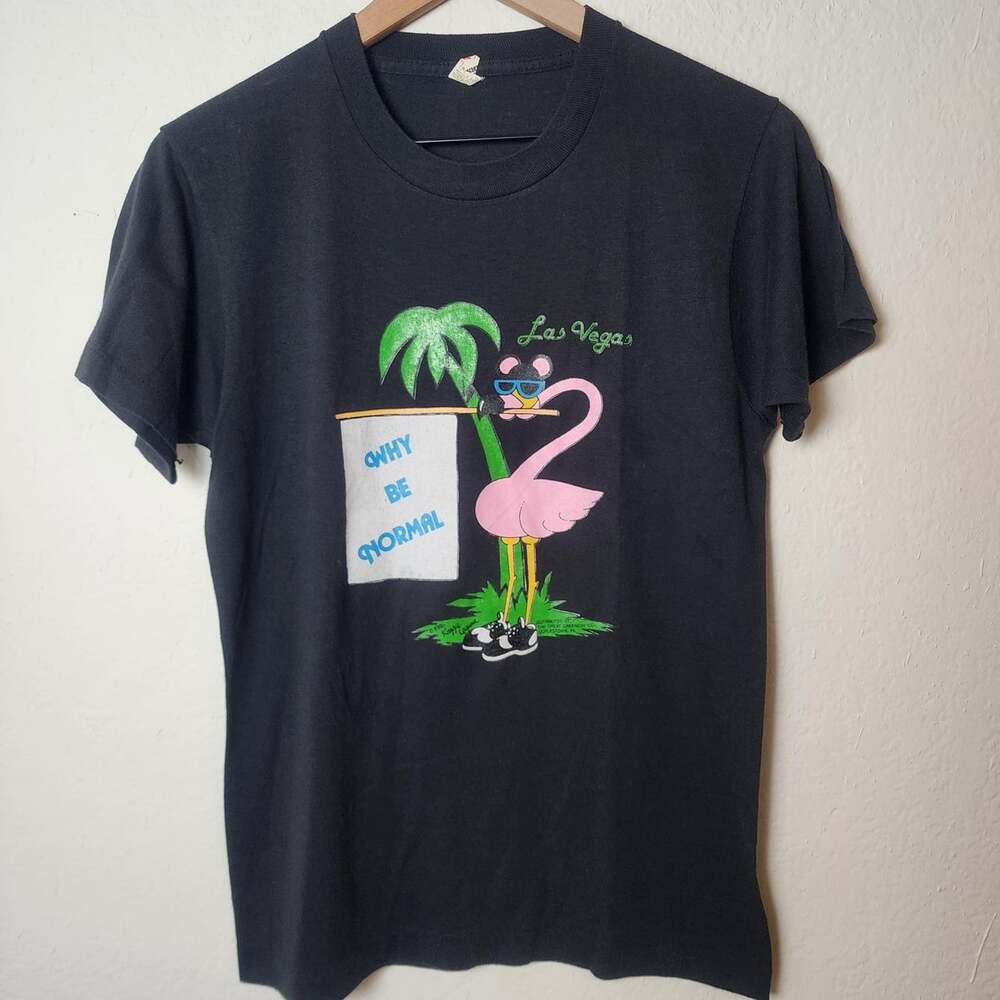 Vtg Screen Stars Las Vegas Shirt Mens M Black Flamingo 80s Graphic Single Stitch